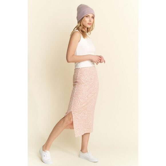 Jade By Jane Light Zebra Print Side Slit Midi Stretchy Pencil Skirt Sz Small - Picture 2 of 5